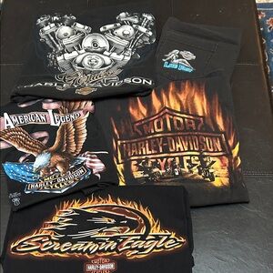 LOT of 5 Vintage Harley-Davidson Black and Orange T-Shirts. Sleeveless/cut. XL